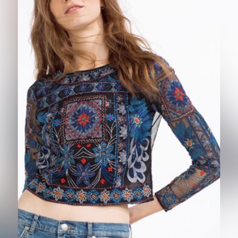 Zara, Colorful Beaded Patterned Top, S
